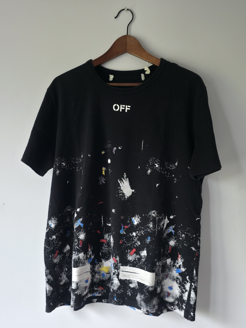 Off-White Black Paint-Splatter Logo Short Sleeve Tee